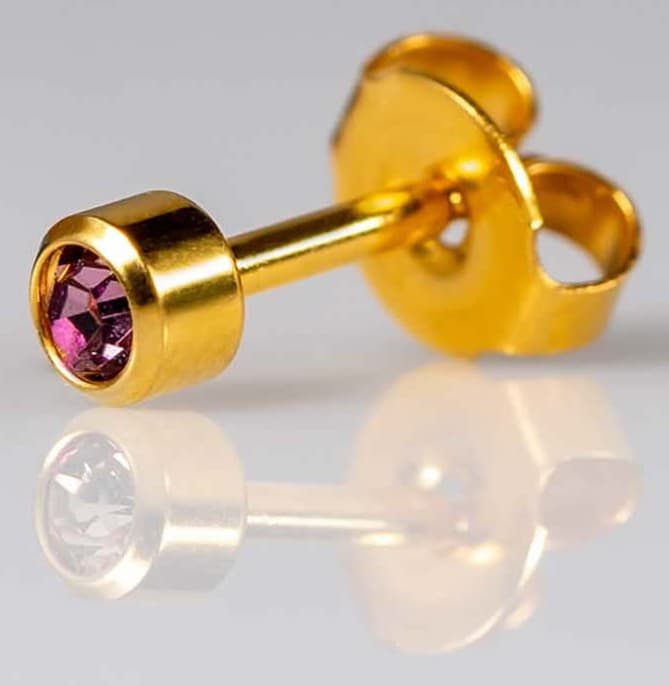 GOLD PLATE STUD - Bezelset Birthstone - February