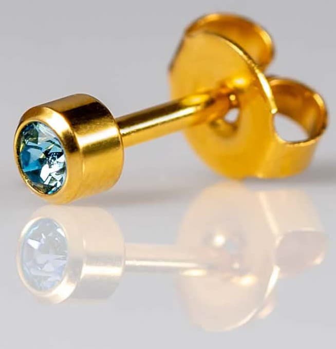 GOLD PLATE STUD - Bezelset Birthstone - March