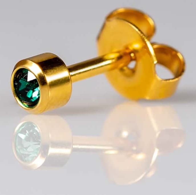 GOLD PLATE STUD - Bezelset Birthstone - May