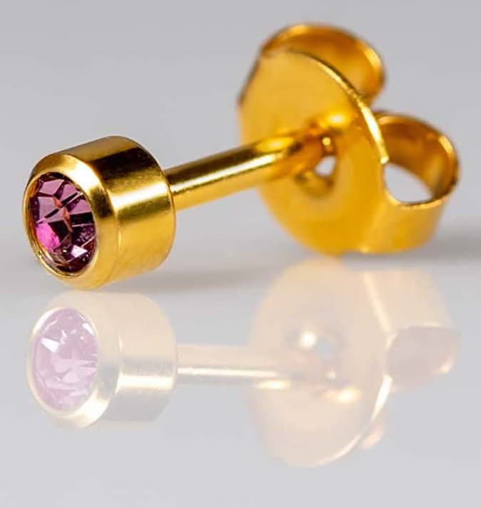 GOLD PLATE STUD - Bezelset Birthstone - June