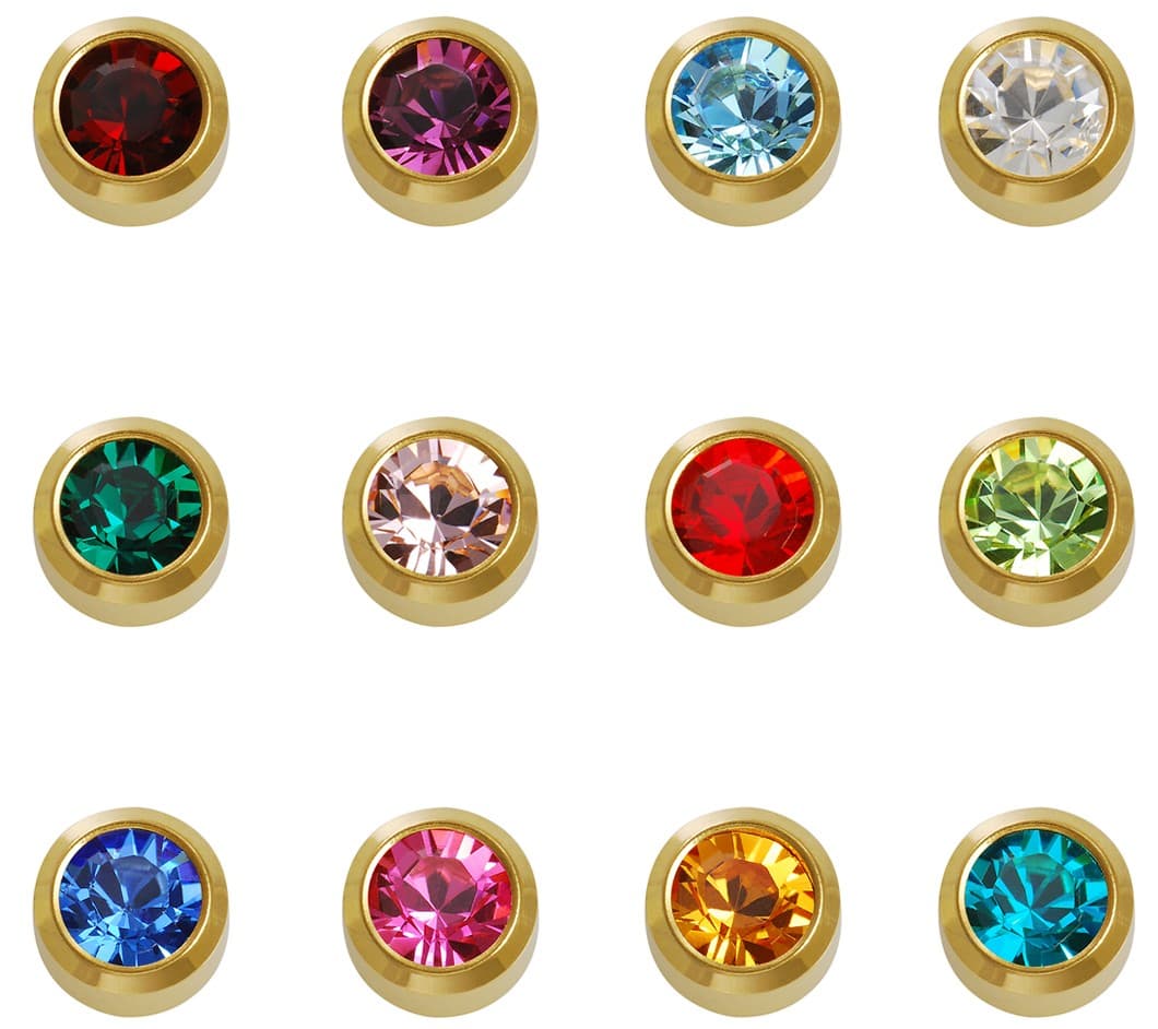 GOLD PLATE STUD - Bezelset Birthstone - Assorted