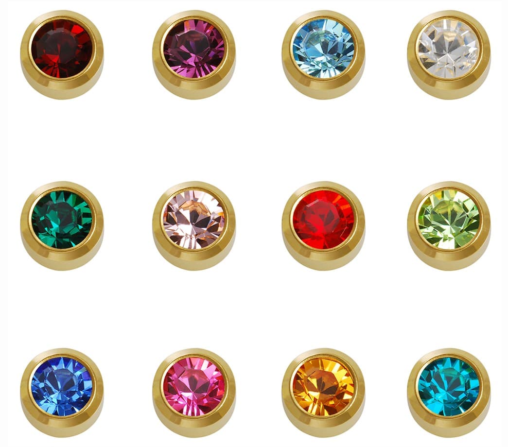 GOLD PLATE STUD - Bezelset Birthstone - Assorted - Mini