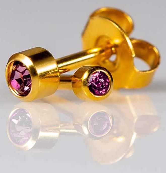 GOLD PLATE STUD - Bezelset Birthstone - February - Mini