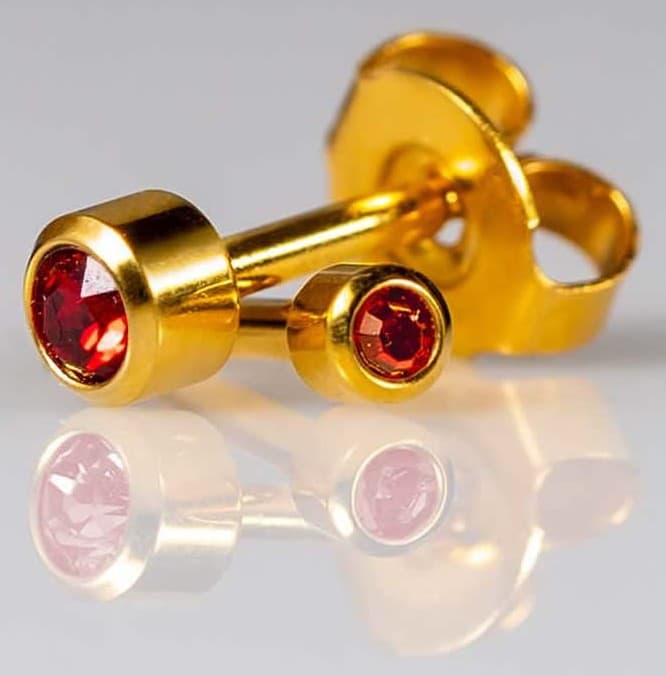 GOLD PLATE STUD - Bezelset Birthstone - January - Mini