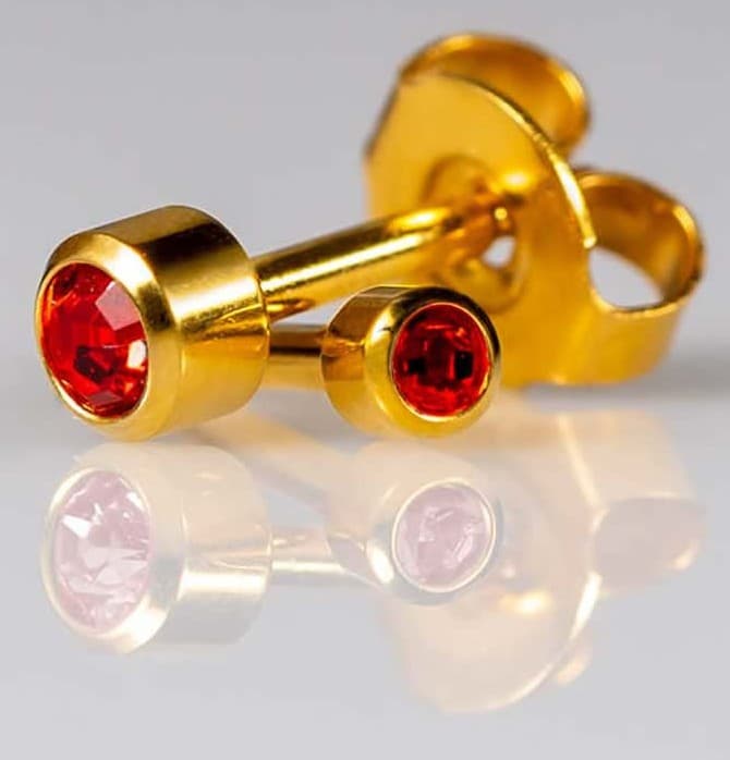GOLD PLATE STUD - Bezelset Birthstone - July - Mini