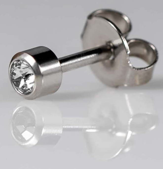 STAINLESS POLISHED STUD - Bezelset Birthstone - April