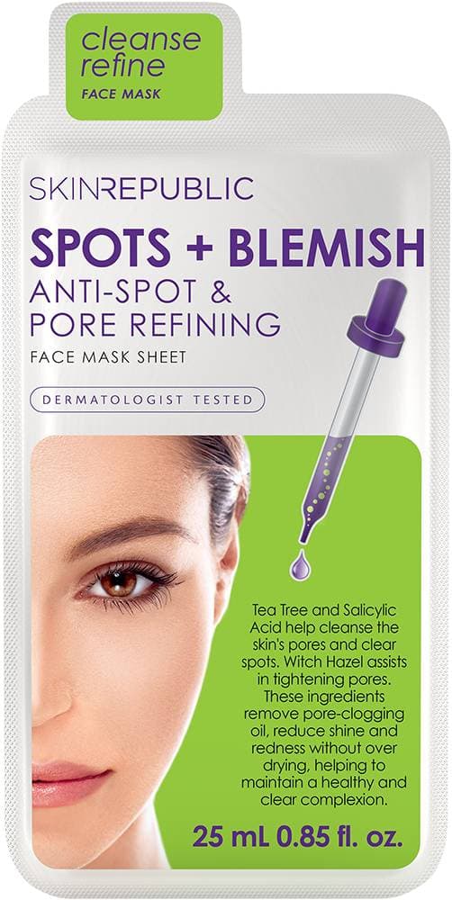 SKIN REPUBLIC - FACE SHEET MASK - Spots & Blemish + Salicylic Acid - Oil Reducing