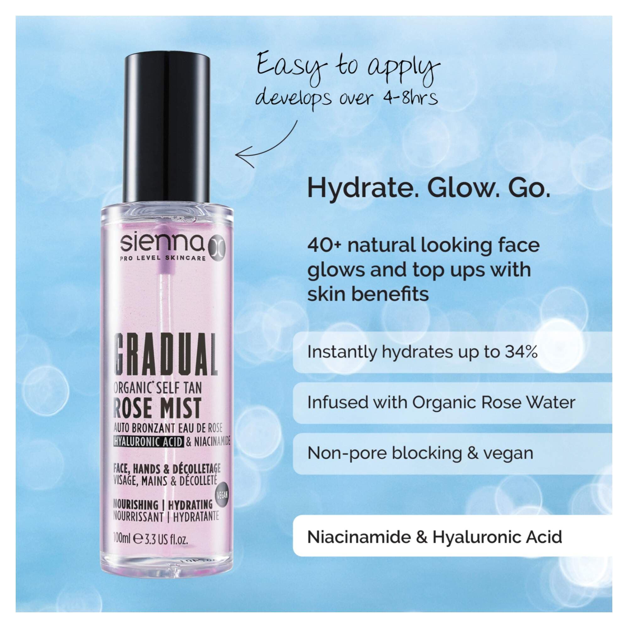 SIENNA X TAN - RETAIL - Gradual Organic Self Tan Rose Mist (Water) - 100ml - Image 2