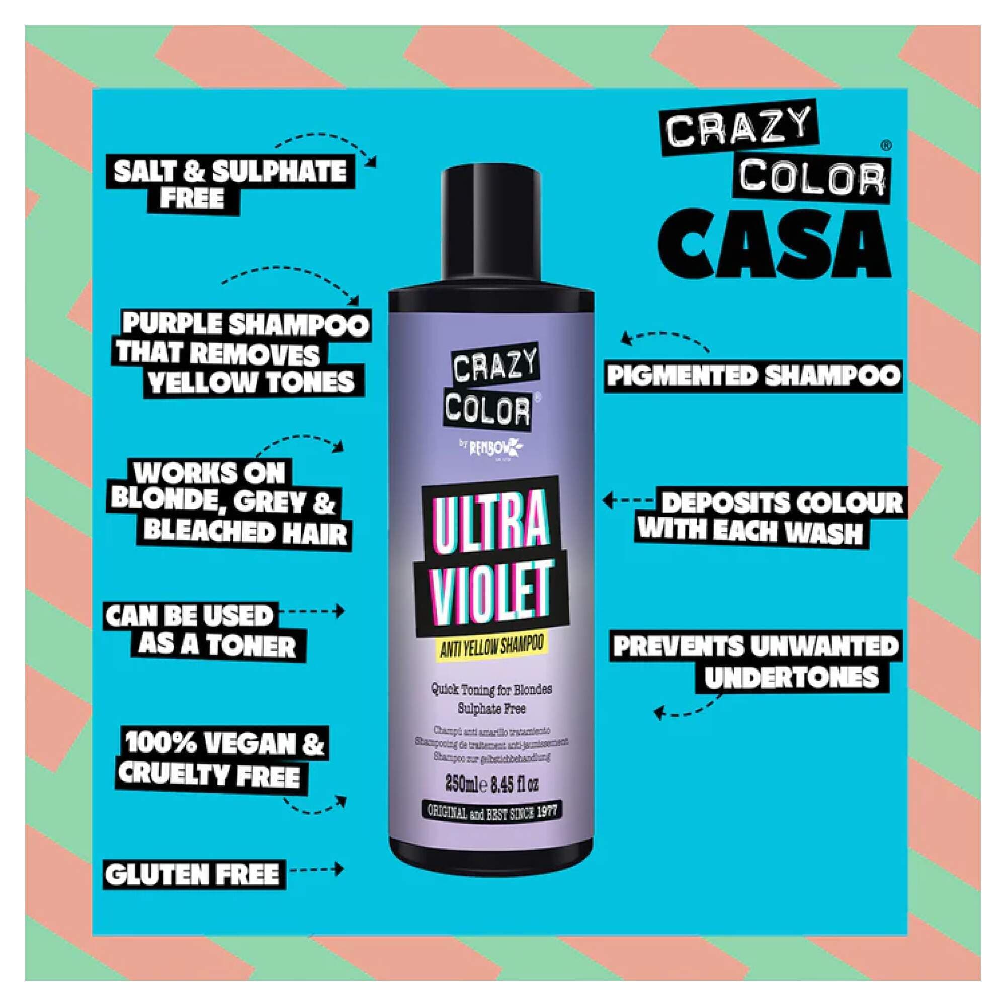 Crazy Color - Haircare - Ultra Violet Anti Yellow Shampoo 250ml - Image 2
