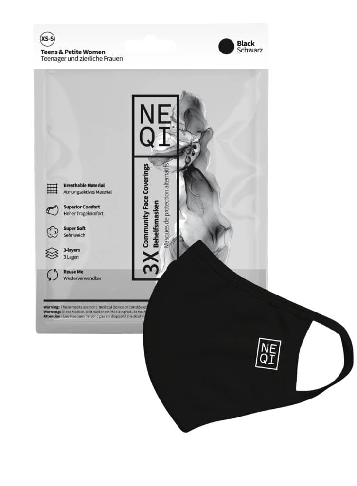 NEQI Face Coverings - Black for Teens 3pk