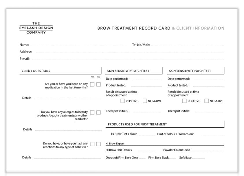 Hi Brow - Essentials and Accessories - Eyebrow Consultation Cards A5 (pack of 25)