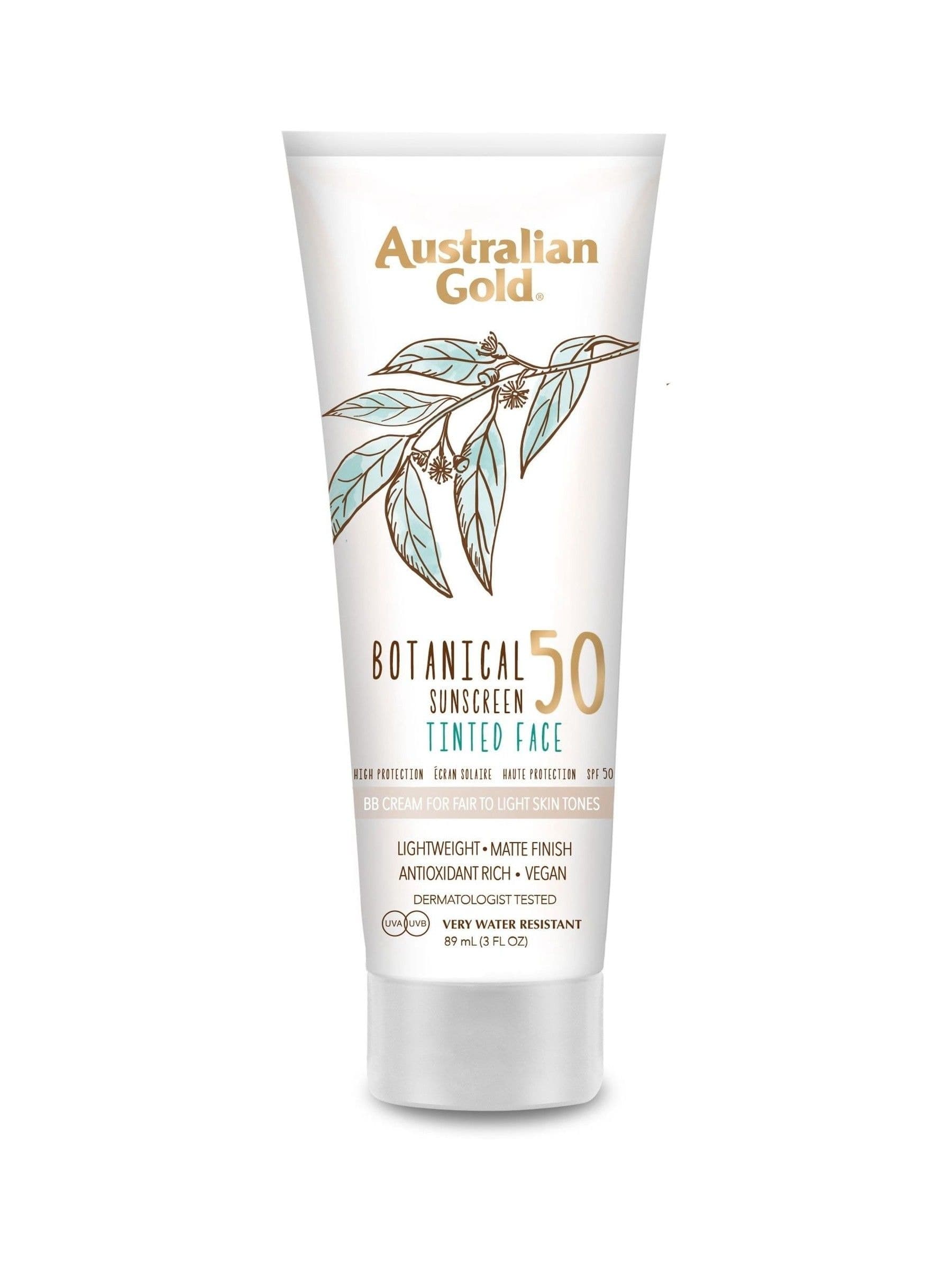 AUSTRALIAN GOLD - SUN CREAM - Botanical SPF 50 Tinted Face - Fair/Light - 88ml (Tube)