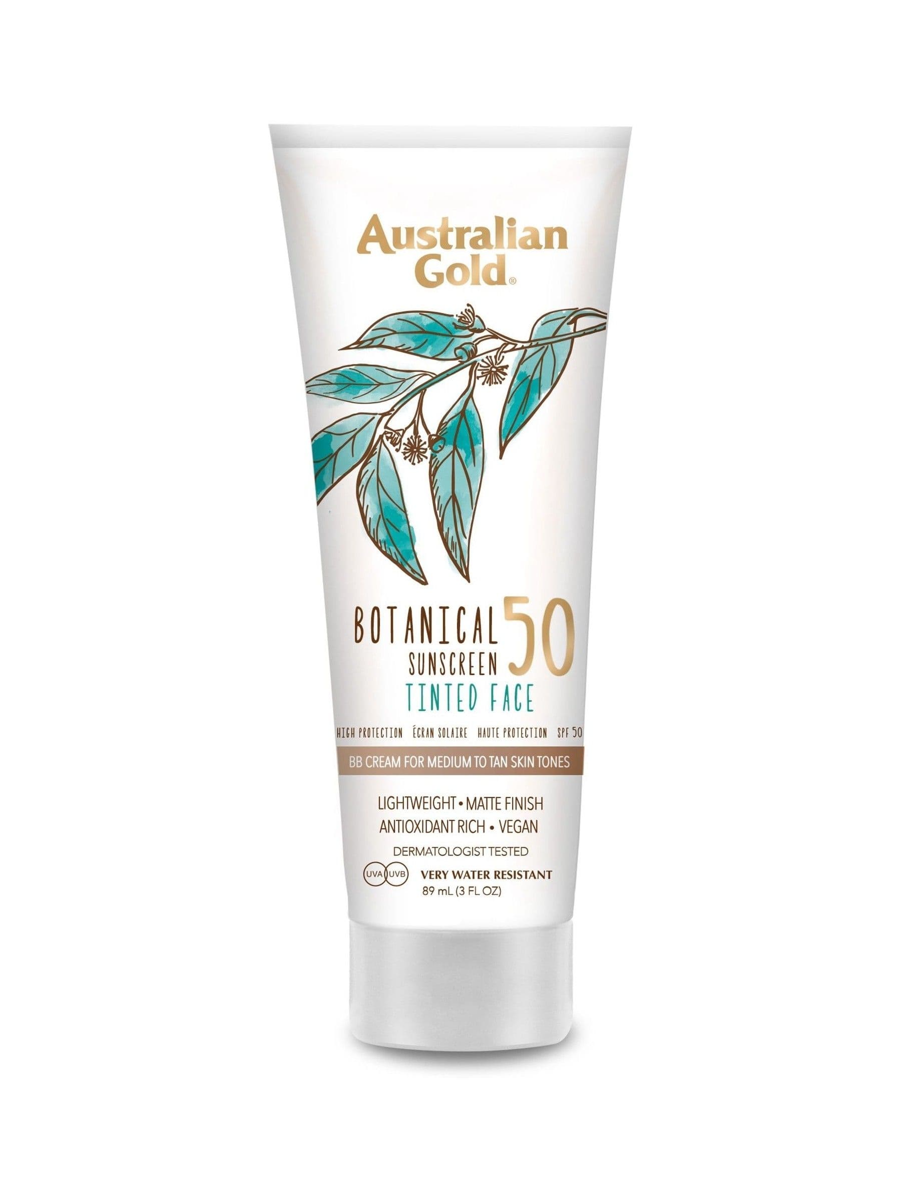 AUSTRALIAN GOLD - SUN CREAM - Botanical SPF 50 Tinted Face - Medium/Tan - 88ml (Tube)