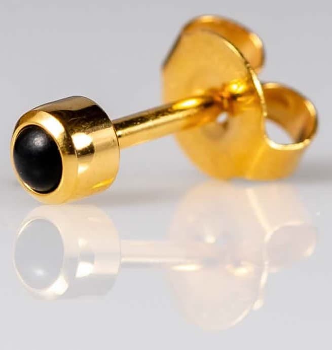 GOLD PLATE STUD - Black Onyx Cabachon - Mini