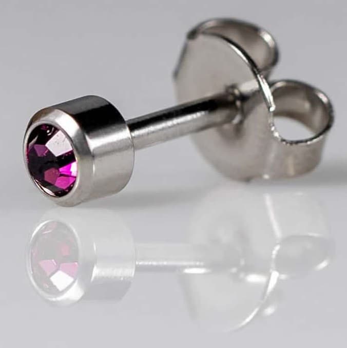STAINLESS POLISHED STUD - Bezelset Birthstone - February
