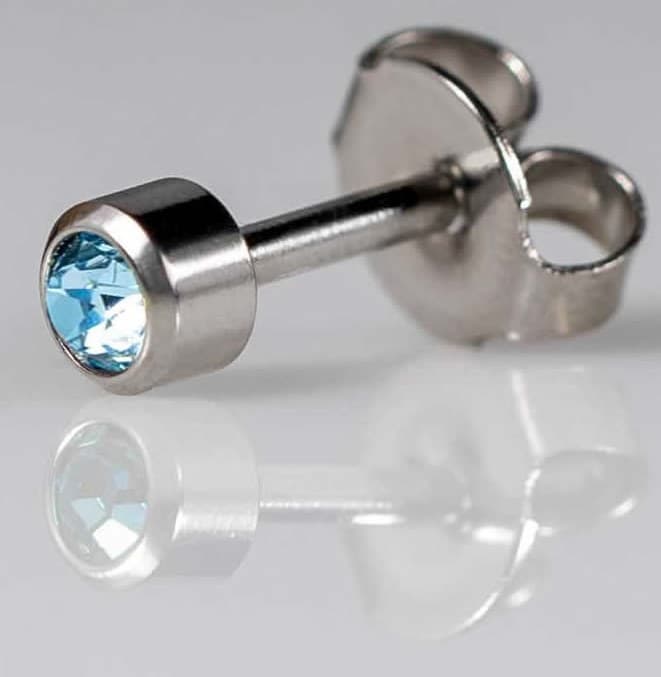 STAINLESS POLISHED STUD - Bezelset Birthstone - March