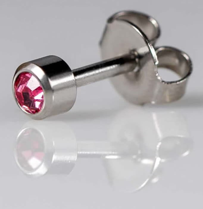 STAINLESS POLISHED STUD - Bezelset Birthstone - October