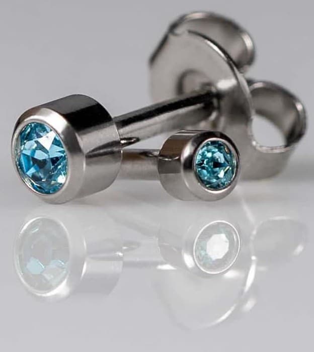 STAINLESS POLISHED STUD - Bezelset Birthstone - March - Mini