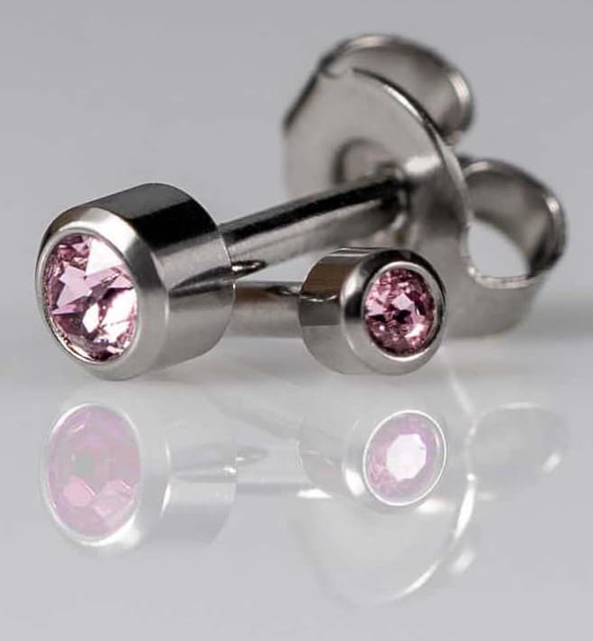 STAINLESS POLISHED STUD - Bezelset Birthstone - June - Mini