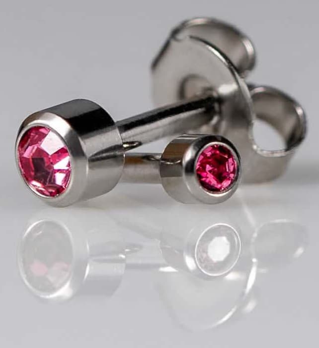 STAINLESS POLISHED STUD - Bezelset Birthstone - October - Mini