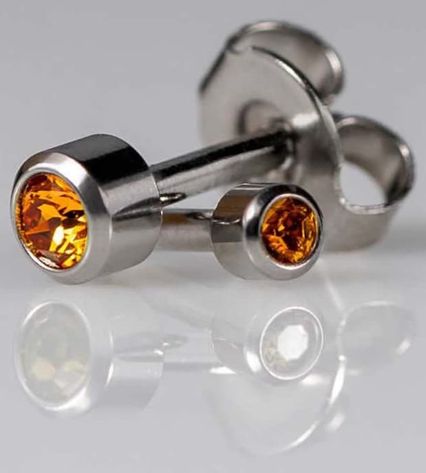 STAINLESS POLISHED STUD - Bezelset Birthstone - November - Mini