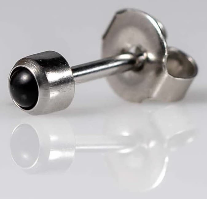 STAINLESS POLISHED STUD - Black Onyx Cabachon - Mini