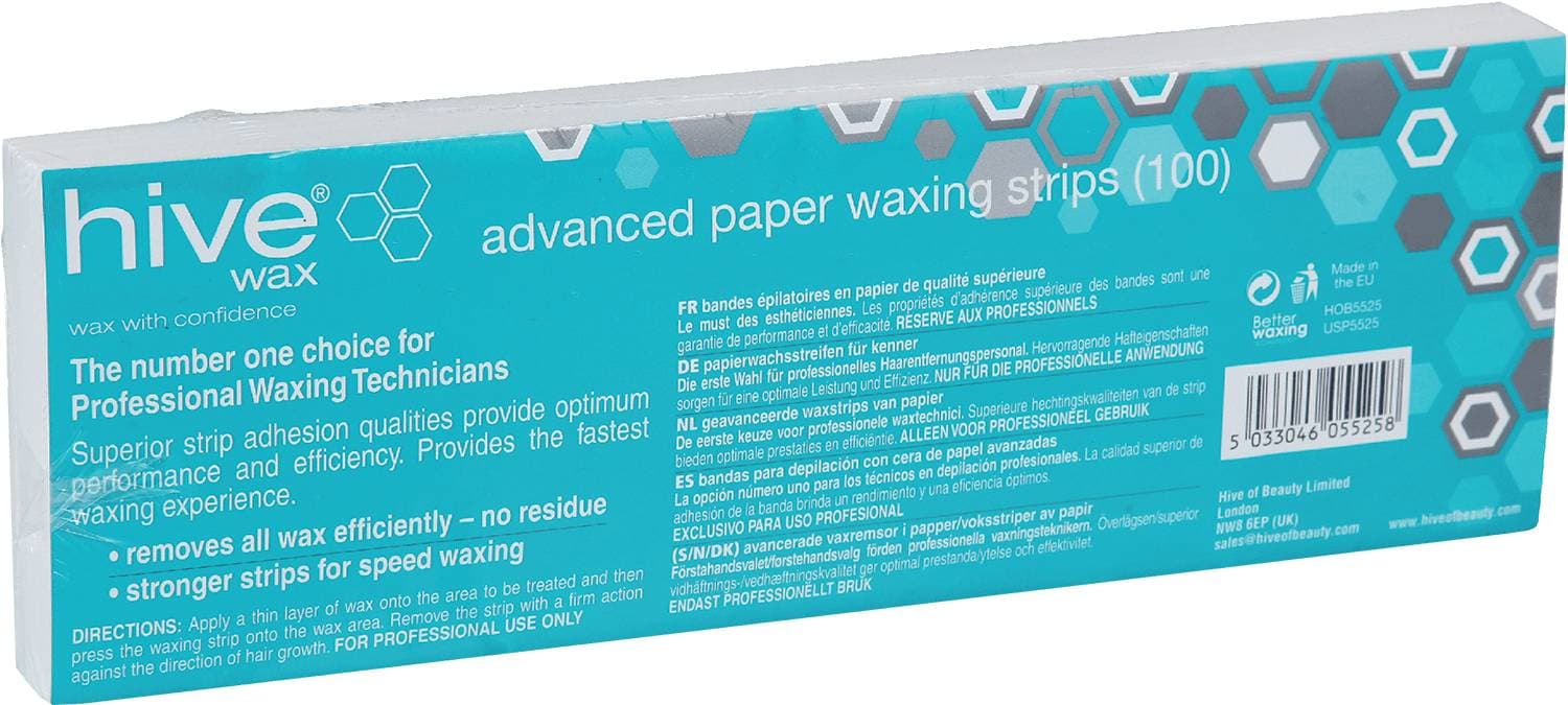 HIVE - WAXING REMOVAL STRIPS - Advanced Paper Waxing Strips - 22cm x 7.5cm - 100Pk